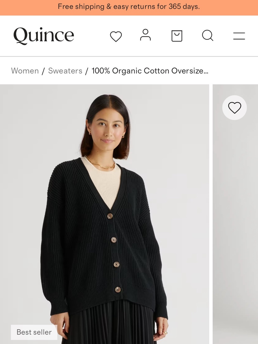 Quince Black Oversized V-Neck Button Cardigan